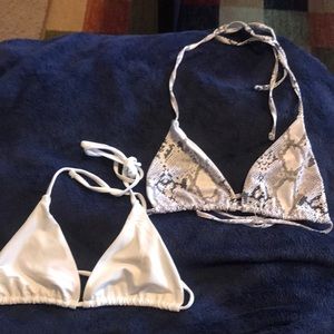 Two bikini tops